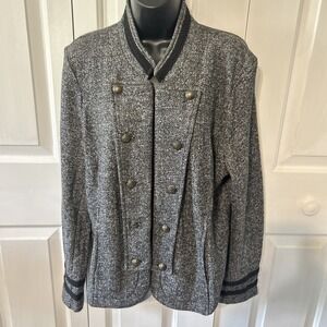 Tommy Hilfiger Military Band Style Jacket Open Front Metal Buttons Gray Size M